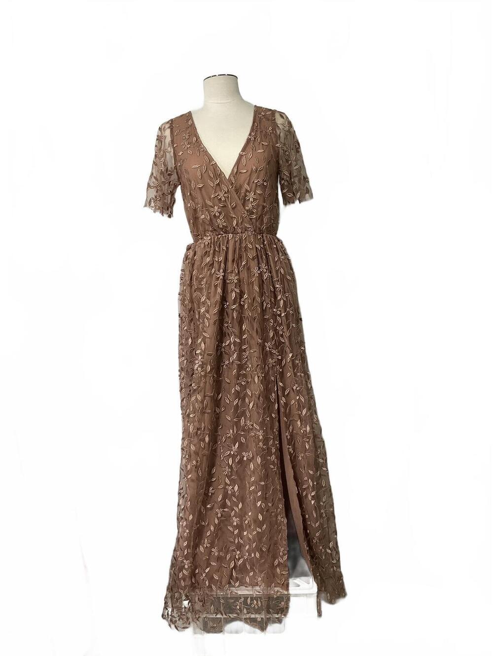 Baltic Born Embroidered Maxi Dress with Short Sleeves - Size S Dd6